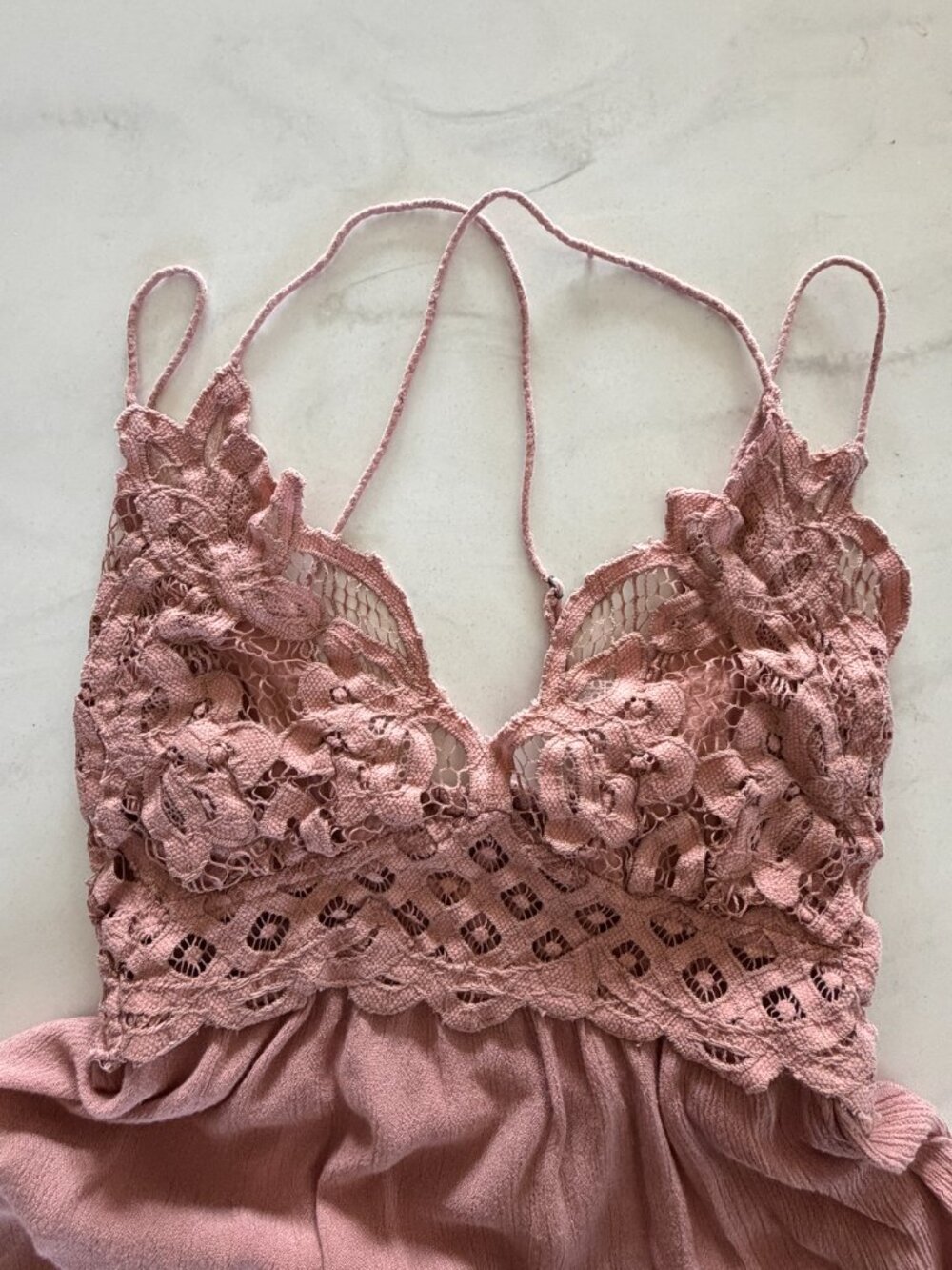 Free People Adella Slip Dress Mauve Pink Lace Boho Mini Dress Size M - Picture 7 of 16